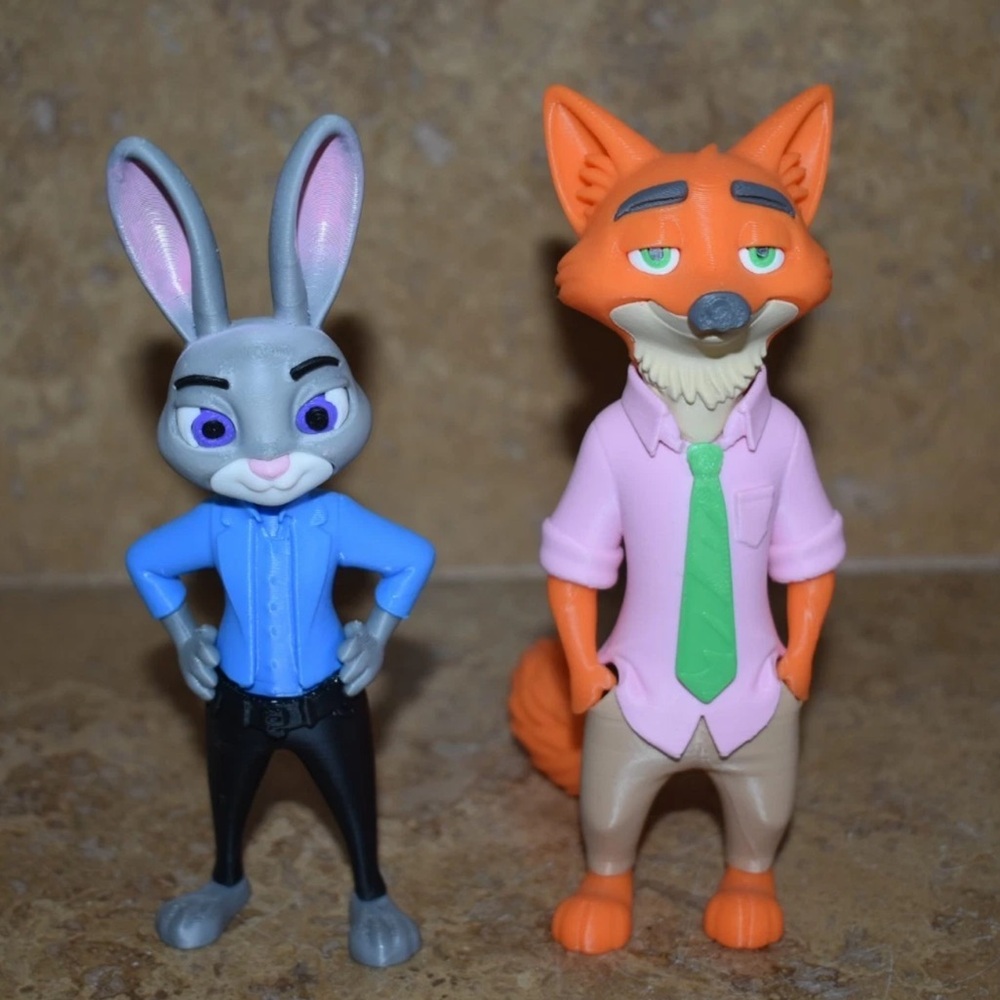 OOAK 3D Printed ZOOTOPIA 2 Judy Hopps Nick Wilde Figure figurine statue set
